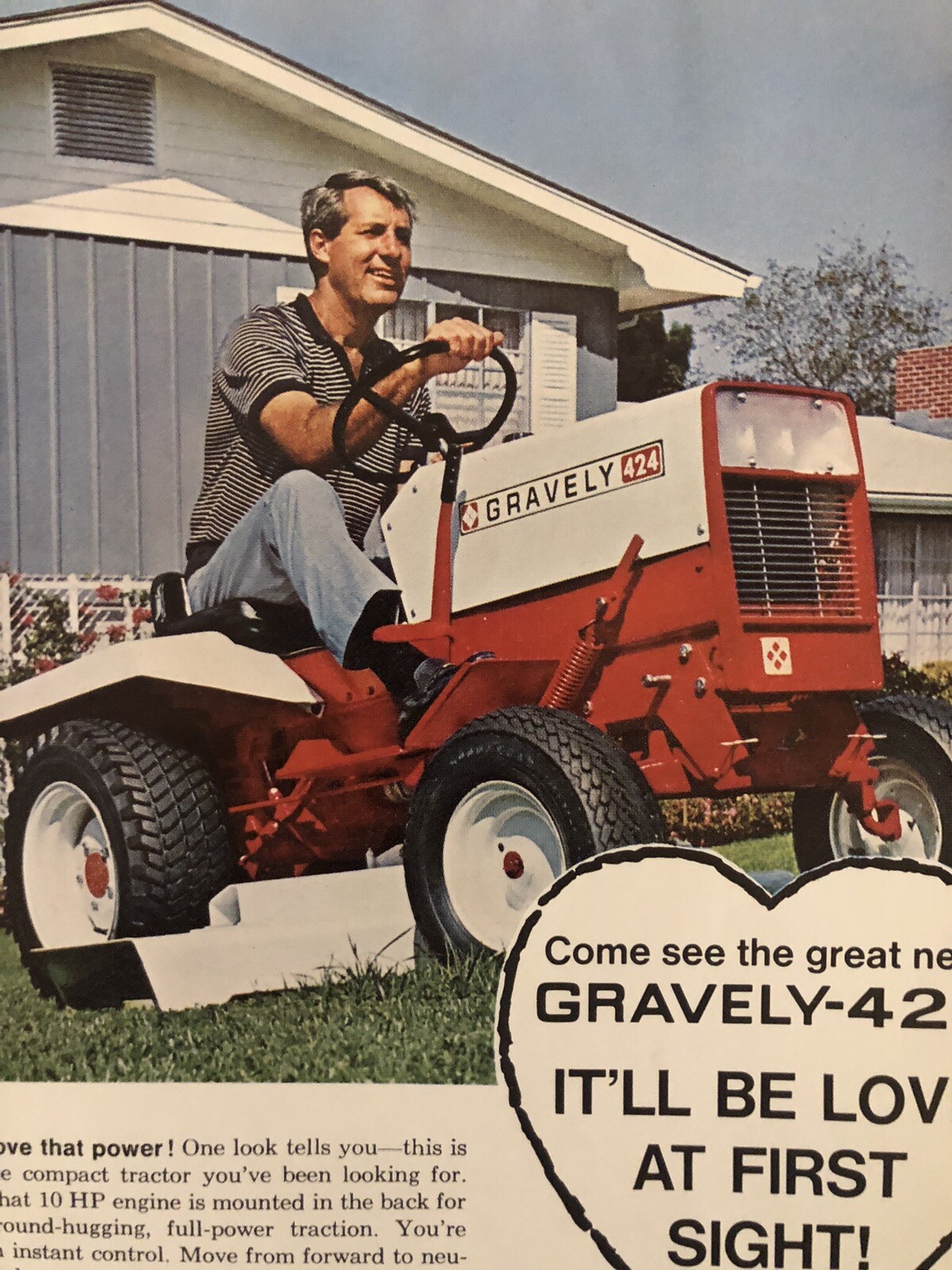 1968 Original Vintage Print Ad Gravely Garden Tractor 424 Beautiful Color
