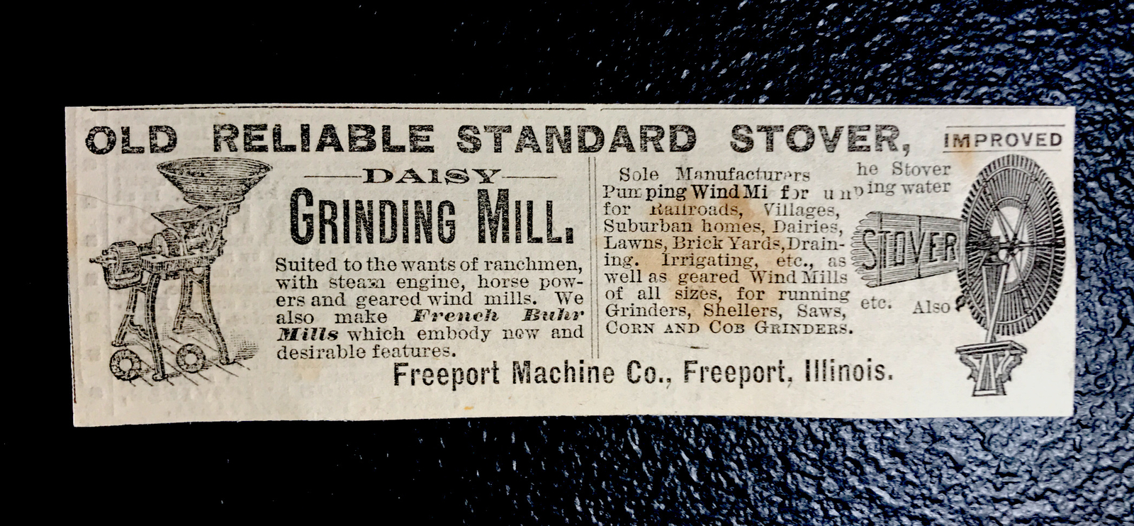 1886 Freeport Machine Windmill & Grinding Mill Farm Advertising – Illinois