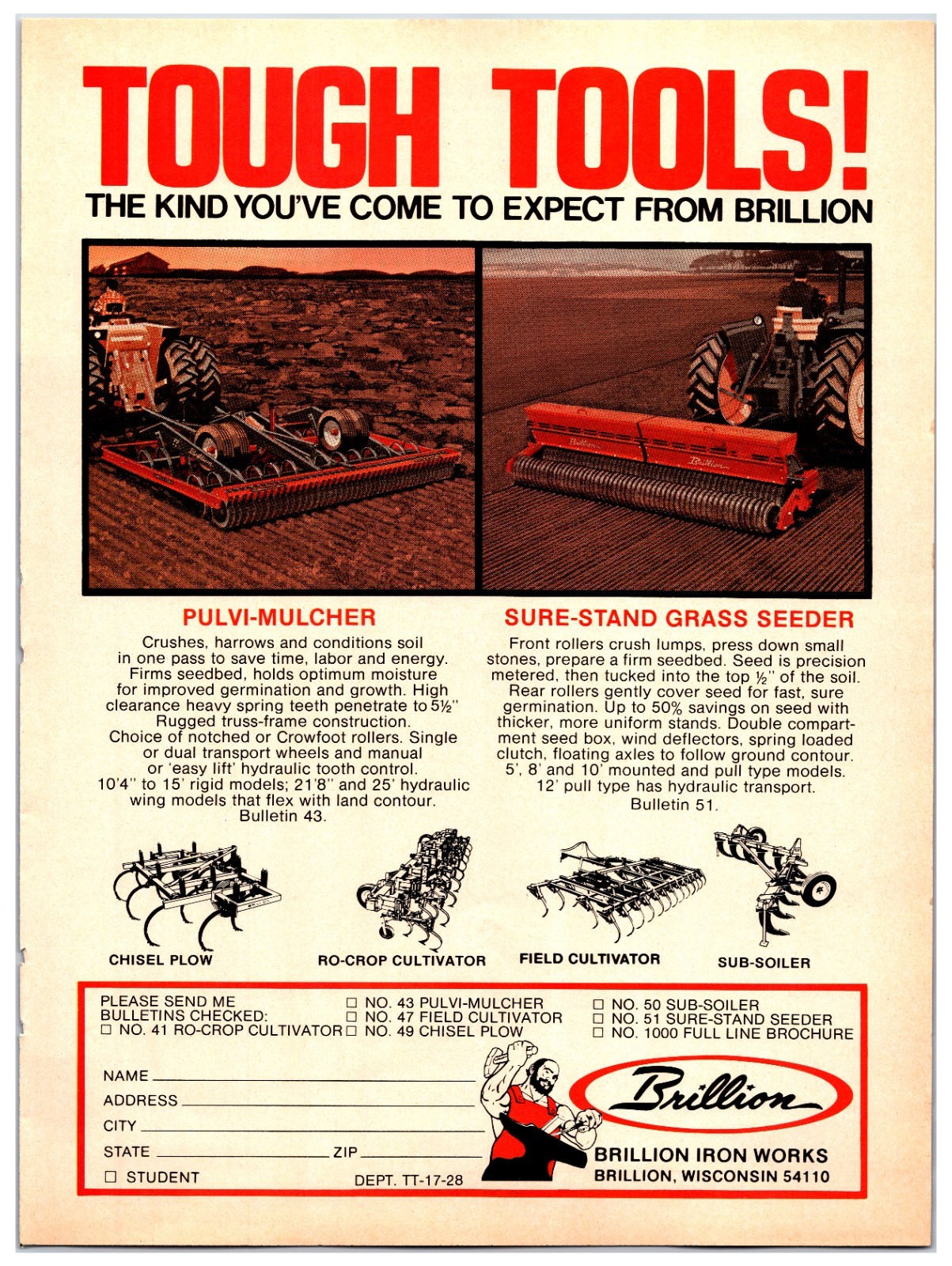 1976 Brillion Tillage Tools – Original Print Ad (8in x 11in) Advertisement