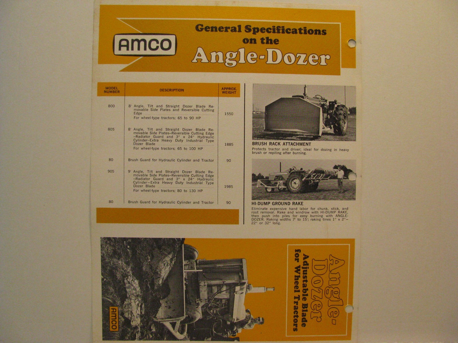 NOS 1960s AMCO Angle-Dozer 8&prime; and 9&prime; Blades Brochure COLORFUL/UNIQUE