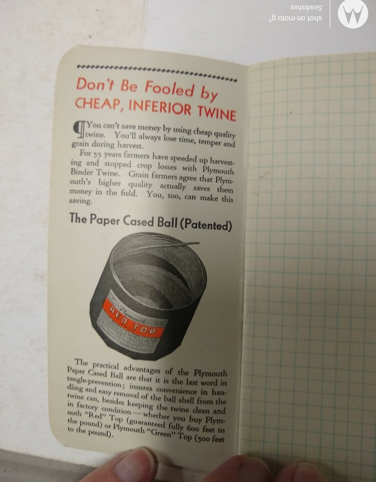 1941 Plymouth Binder Twine Pocket Notebook Plymouth Cordage Co No. Plymouth Mass