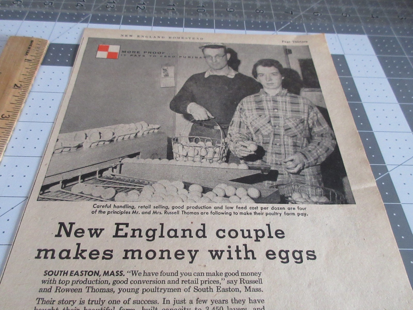 1958 Couple makes money w/Eggs Purina Poultry Chows Vintage Print Ad 🐔🥚