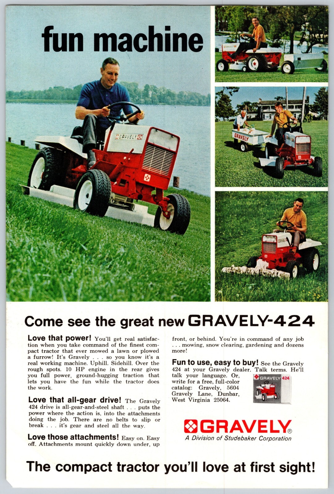 1968 Print Ad Gravely 424 Tractor Divsion of Studebaker Lawn Mower ride 10 HP