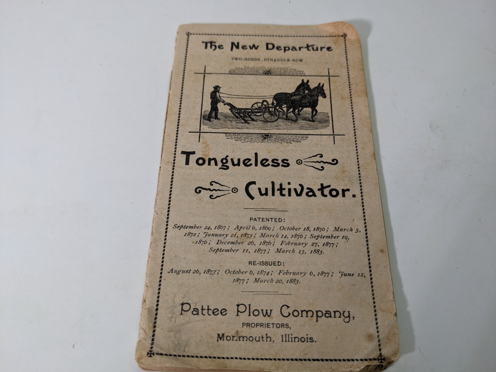1883 &lsquo;The New Departure Tongueless Cultivator&rsquo; Pamphlet Pattee Plow Company