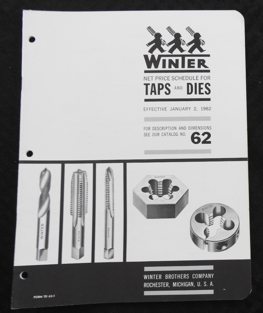 1959-62 Winter Brothers Co. Rochester MI Taps Dies Gages Machinist Sales Catalog