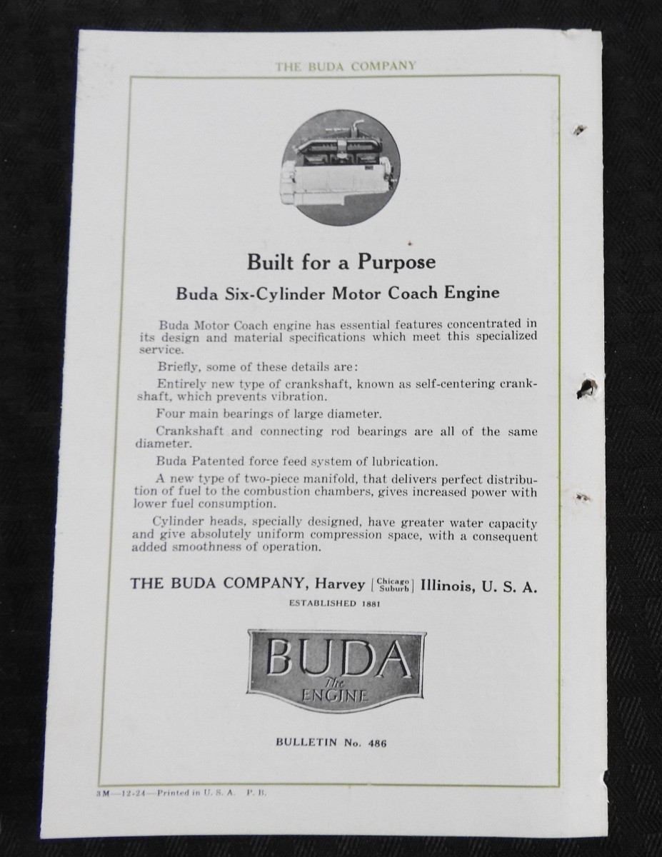 1924 « Buda Model GL-6 Gas Engines » Six Cylinder Engine Brochure RARE
