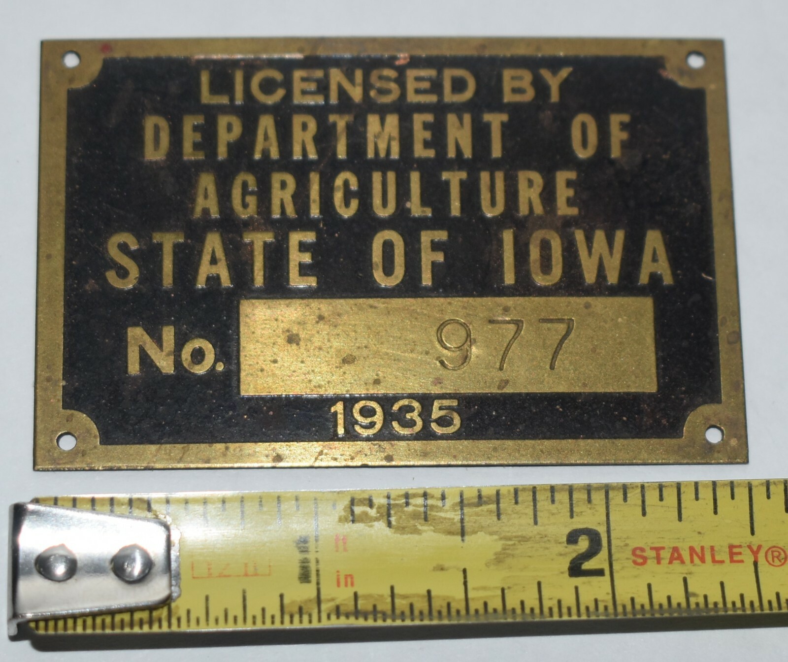 VINTAGE 1935 Brass DEPARTMENT OF AGRICULTURE STATE OF IOWA GRAIN BIN TAG Sign