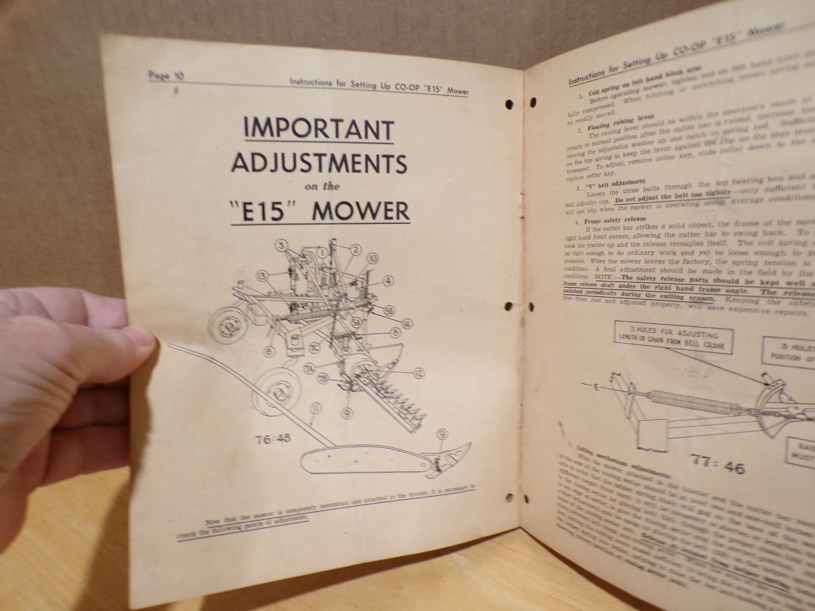 1947 Instructions For Setting Up & Operating CO-OP E15 Mower Farm Bellevue Ohio