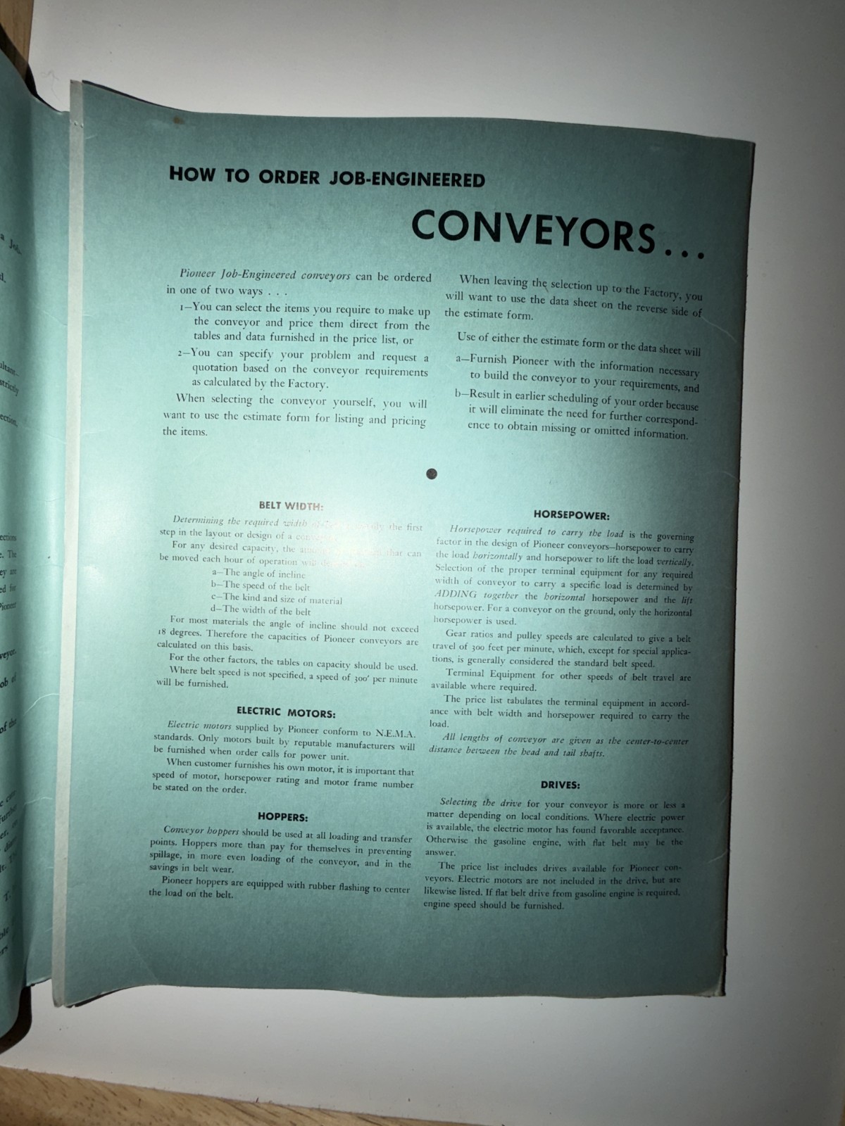 Pioneer Job-Engineered Conveyors Sales Book Handy Outline To Order