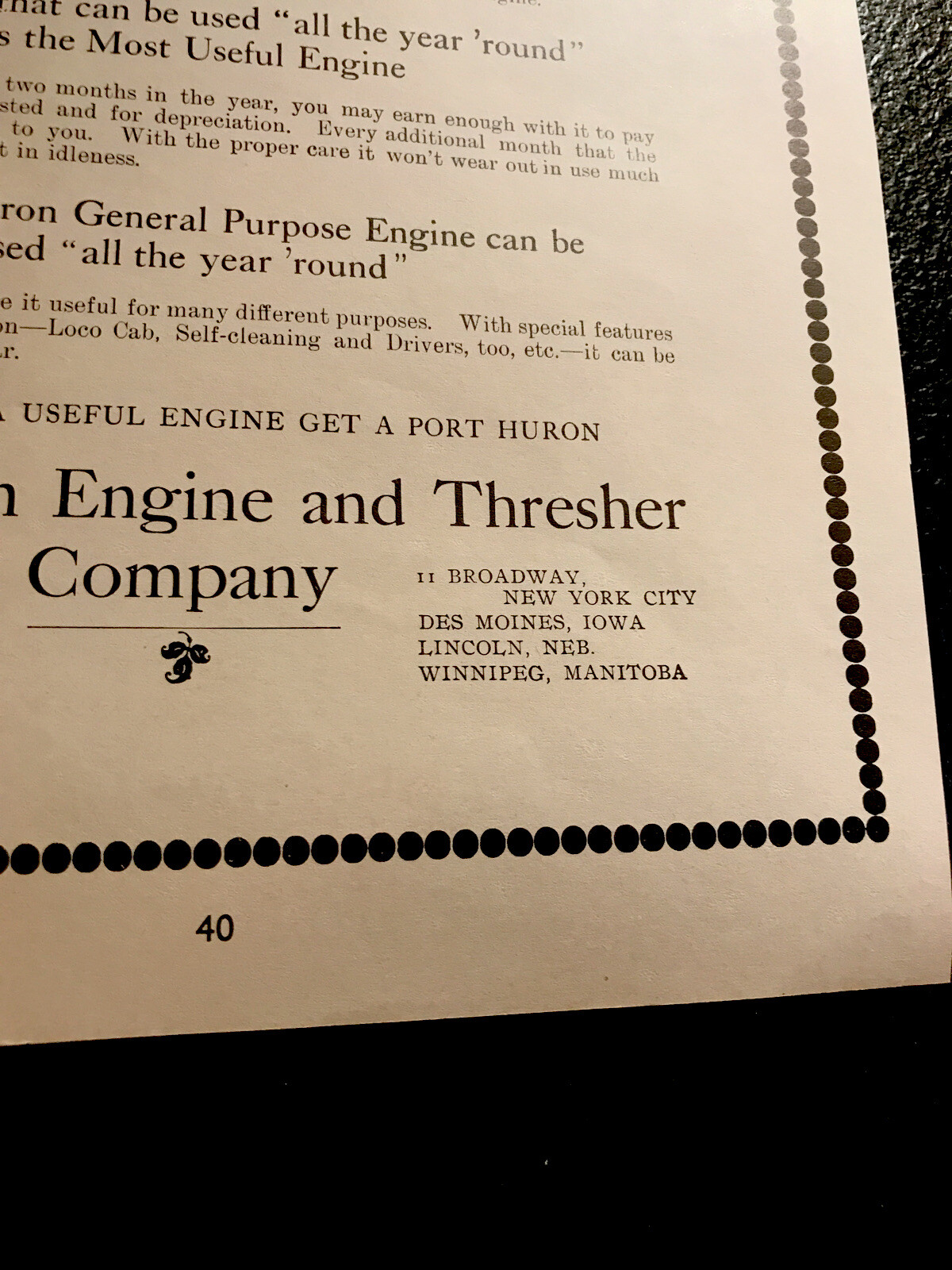 1903 Port Huron Engine & Thresher Farm Implements Advertising – Michigan