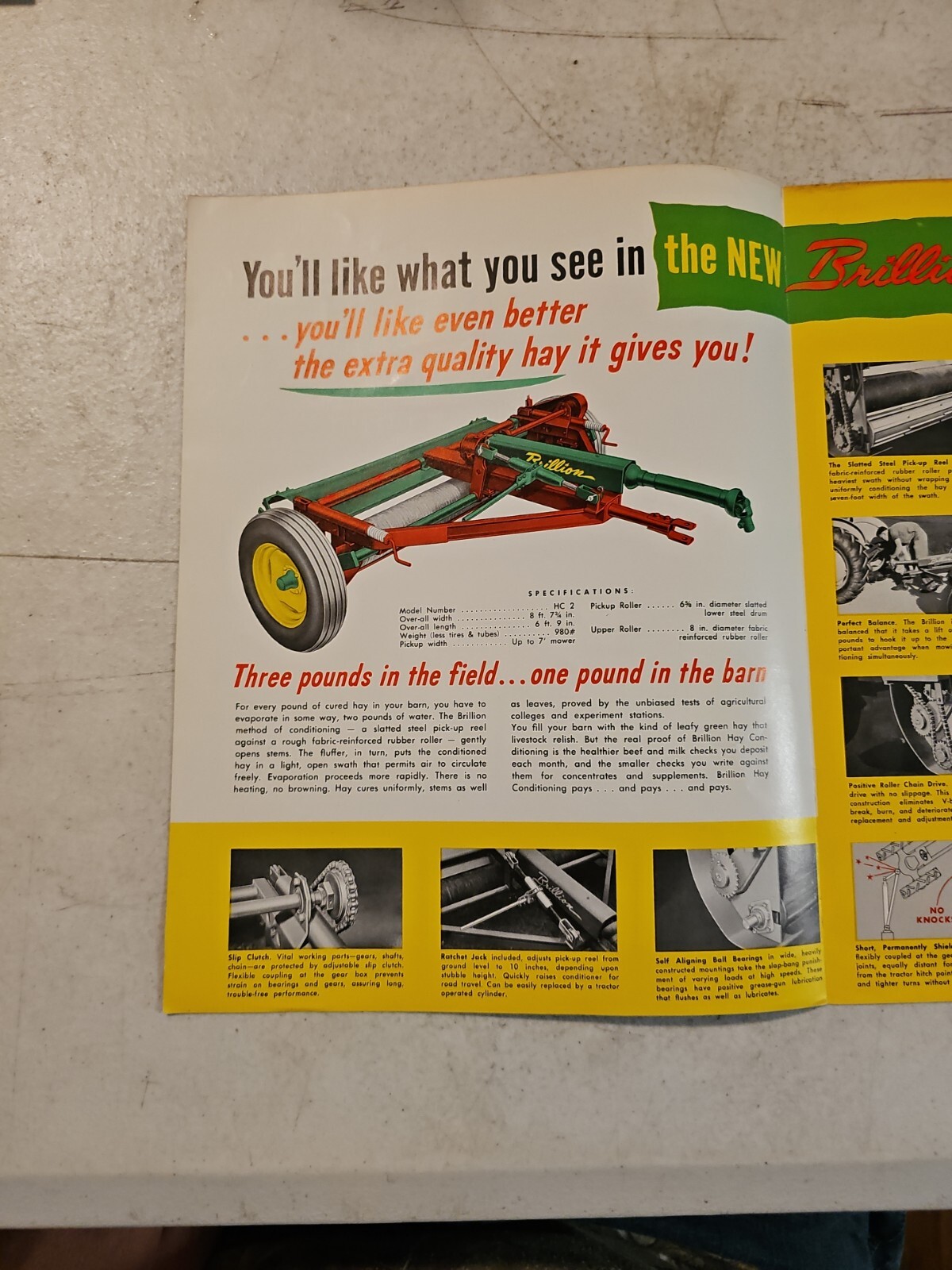 Vintage Brillion 2 Roll Hay Conditioner Advertising Folding Sales Brochure