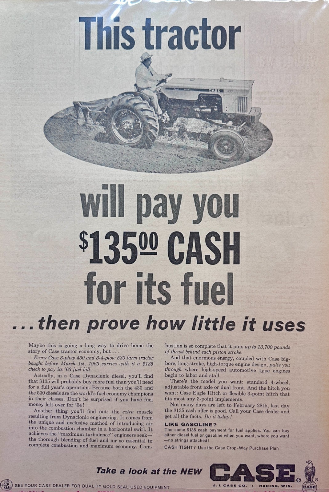 Lot of (3) case Farm Equipment Ads from 1963-1964 Ad Set #5086