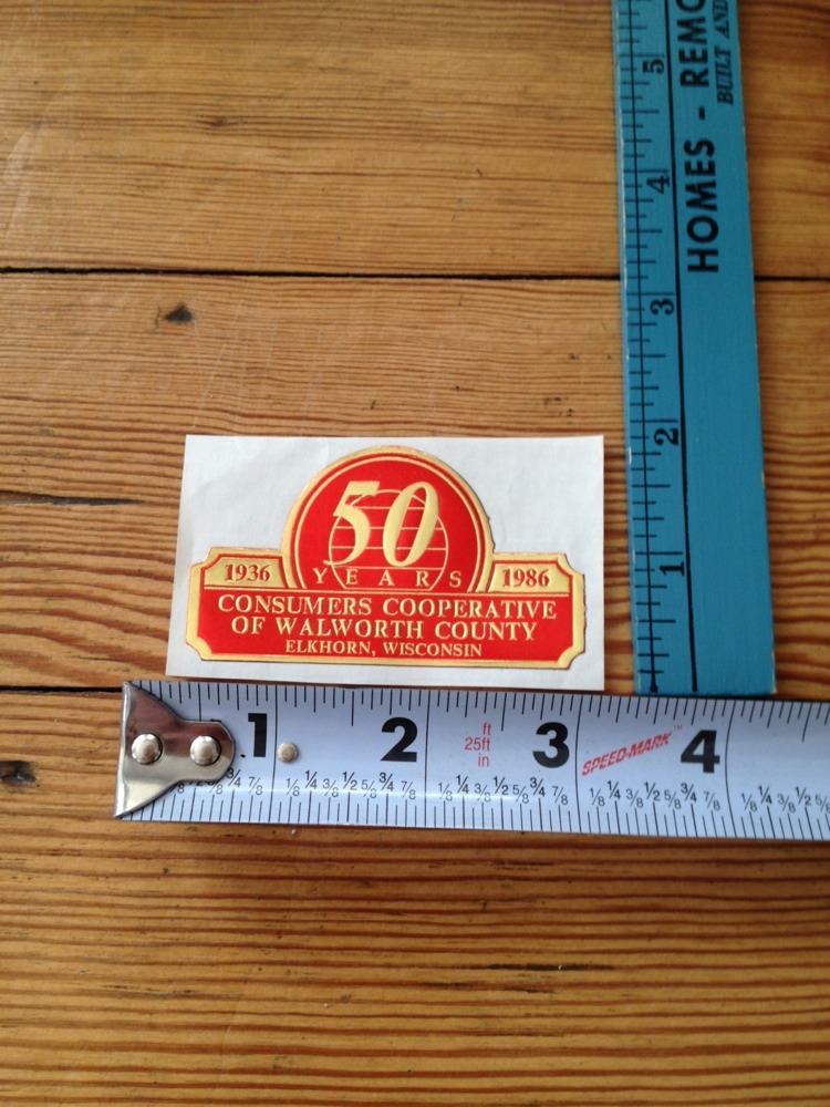Bumper Sticker Decal Consumers Cooperative Of Walworth County 50 Years 1936-1986