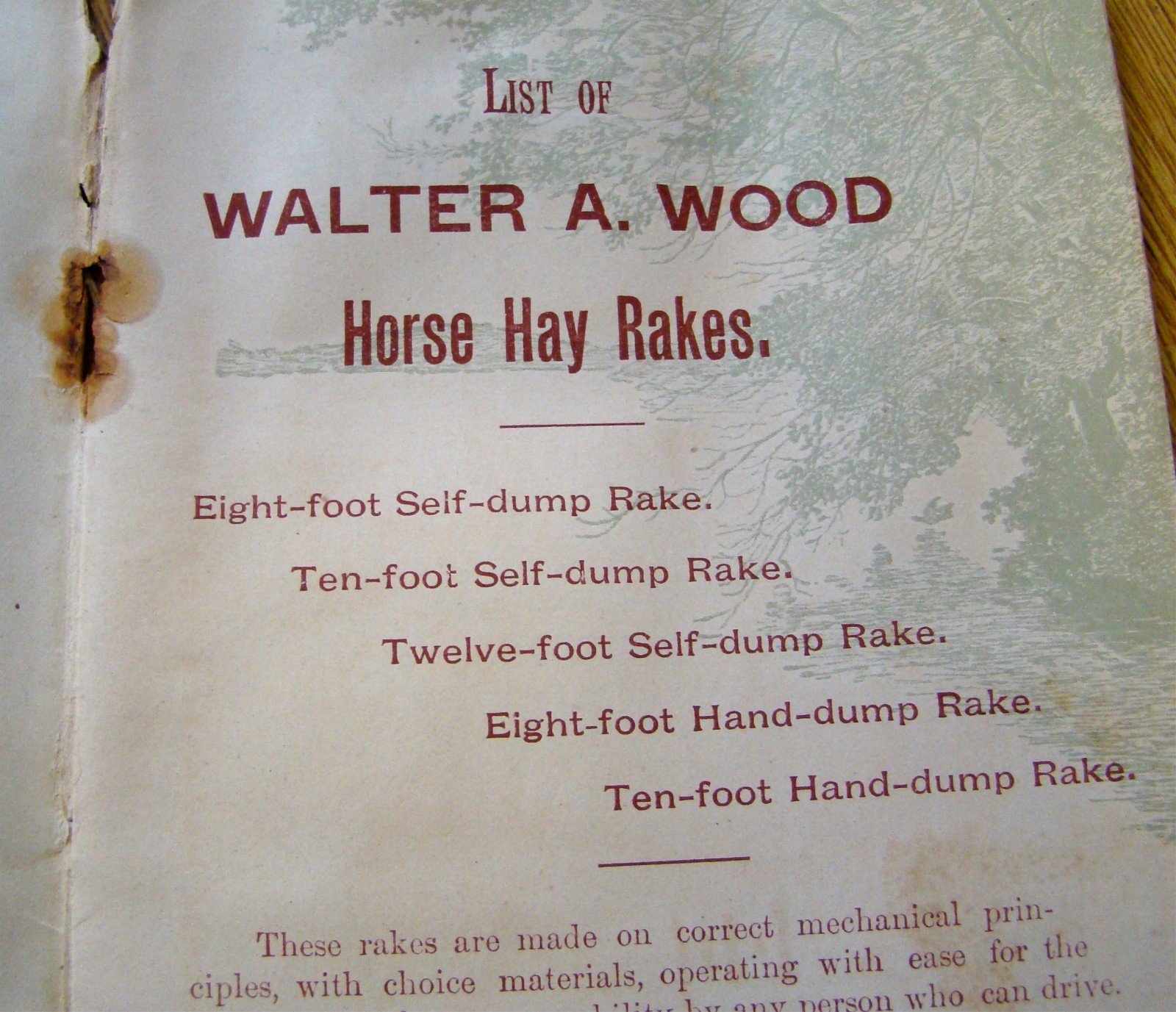 1800&rsquo;s Wood Horse Drawn Hay Rake Catalog Antique Farm Implement old farming