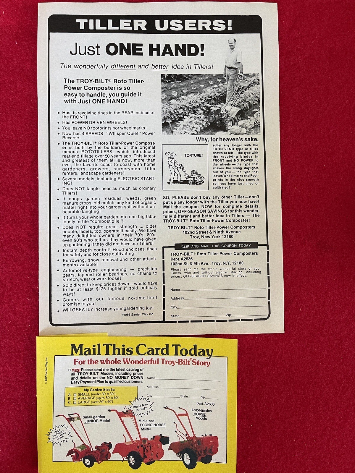 Vintage 1987 Troy Bilt Roto Tiller Print Ad