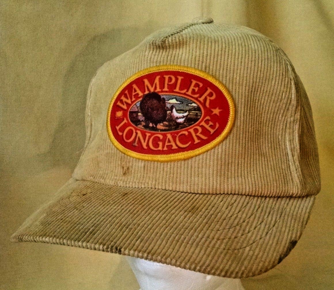 WAMPLER LONGACRE HAT BASEBALL BALL CAP TAN CORDUROY PATCH ADJ SNAPBK YUPOONG.