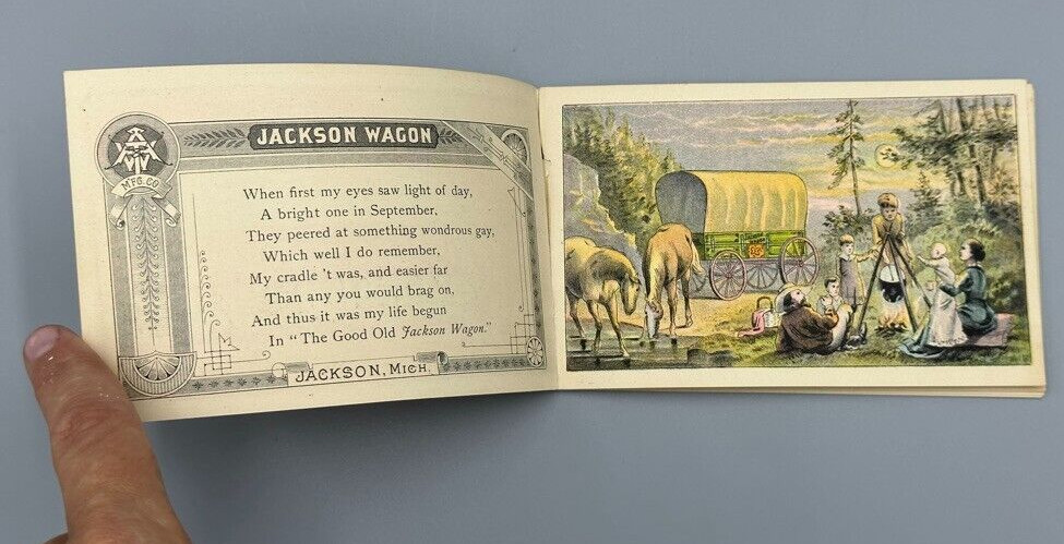 1880s Covered JACKSON WAGON Michigan ANGELS Farm Advertising Trade Card Book
