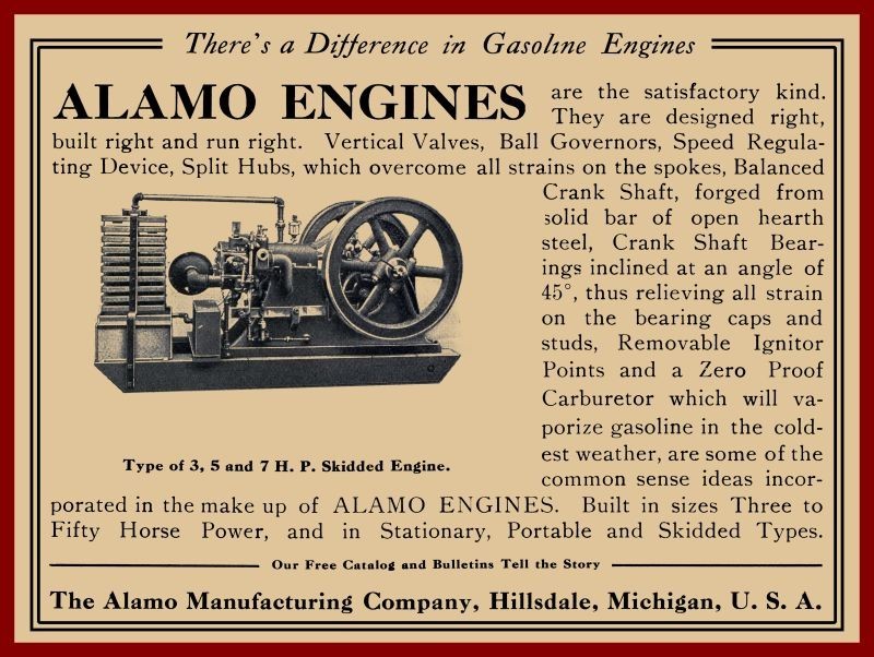 1908 Alamo Gas Engines of Hillsdale, Michigan New Metal Sign: 9×12&Prime;
