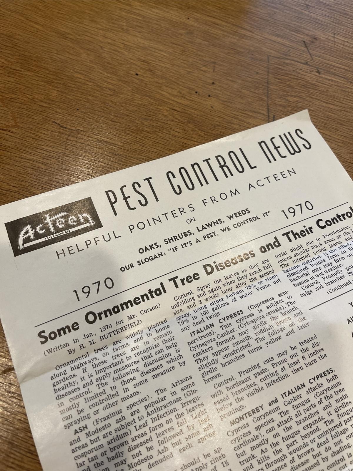 Brochure Vintage Acteen Pest Control Service News Newsletter Advertising