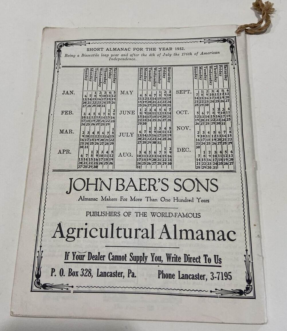 John Baer&rsquo;s Sons Almanacs 1954, 1953, 1952, 1951, & 1950 Almanacs – Lot of 5x