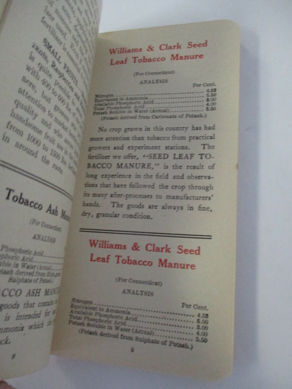WILLIAMS & CLARK FERTILIZERS Advertising Memo Booklet, 1914