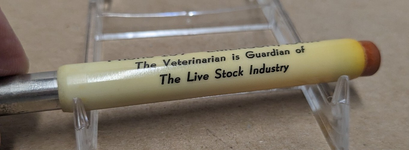 Vintage L. C. Blank Veterinarian Phone 107 Emerson Iowa IA Bullet Pencil