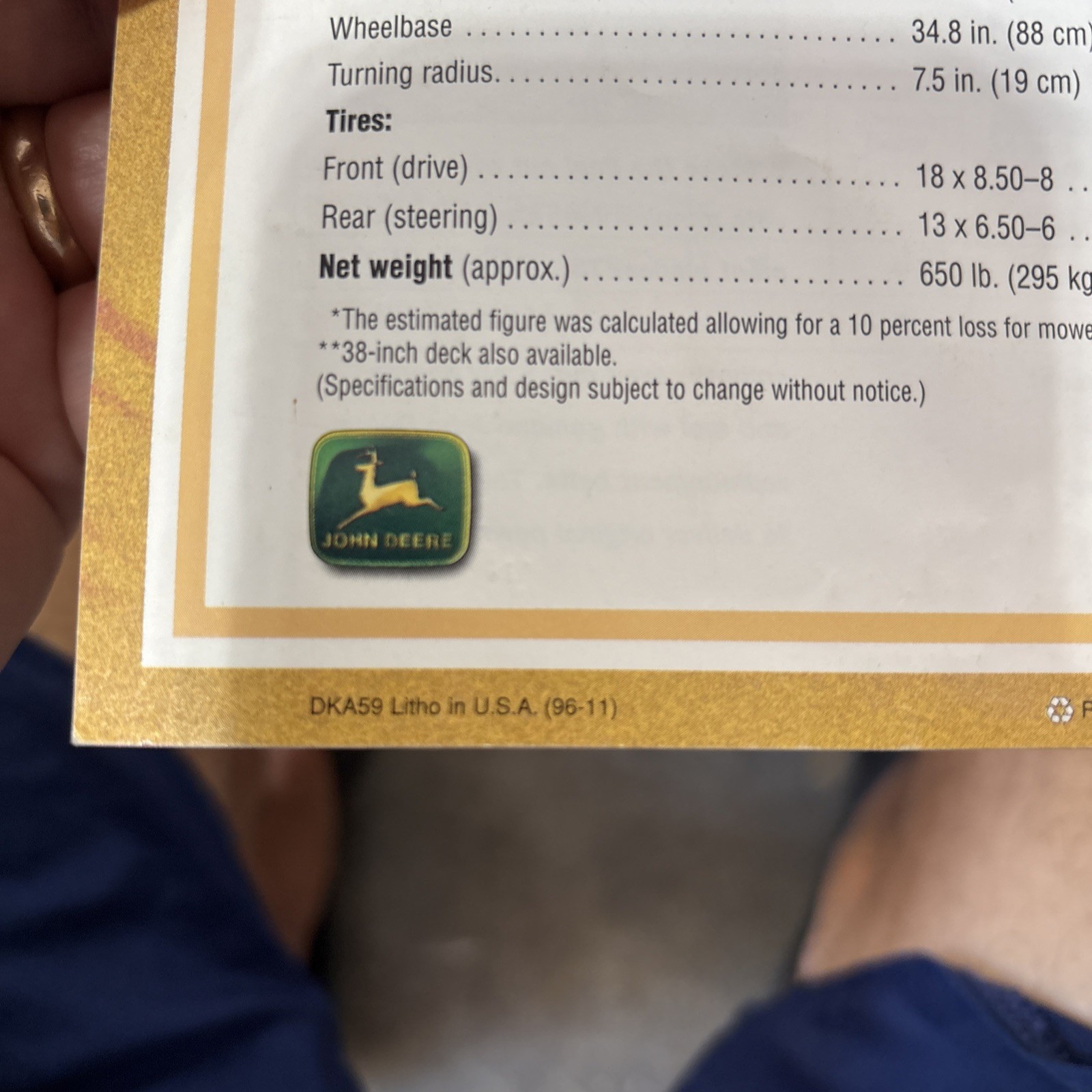 John Deere Lawn Tractor Front Mower Walk Behinds for 1996 Brochure FCCA