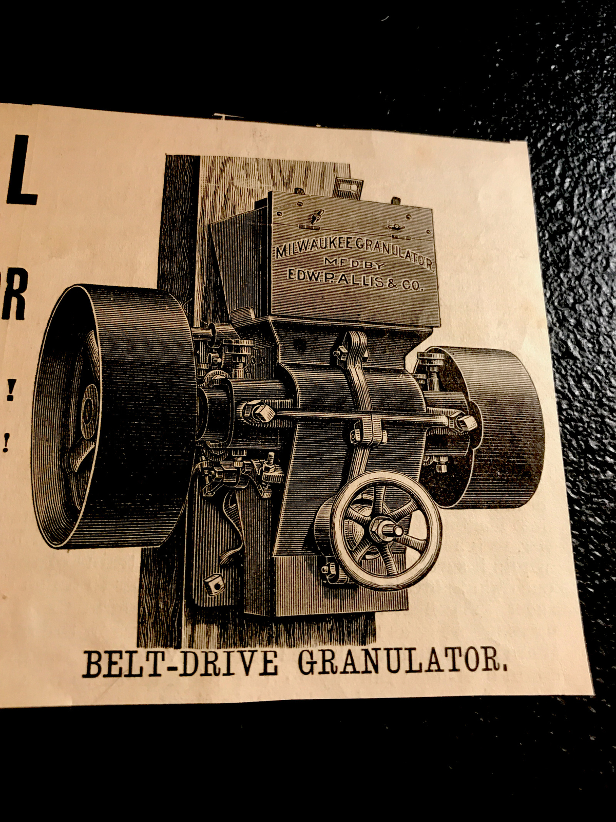 1886 Allis Farm Co. Feed Mill Engraving Advertising – Milwaukee – Wisconsin