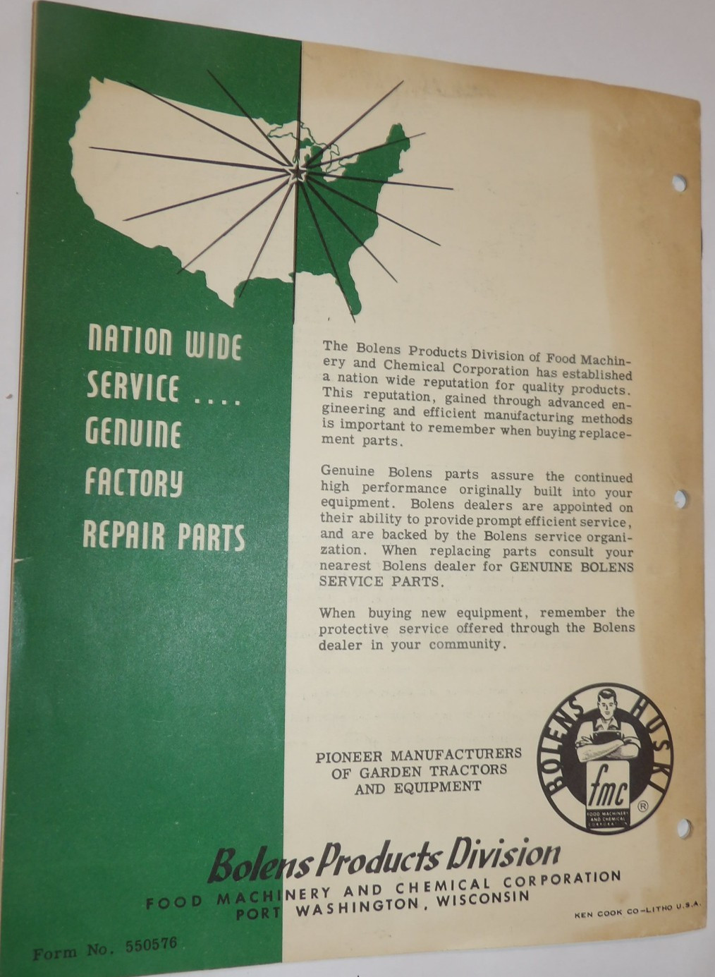 VINTAGE 1950s BOLENS ENGINE OWNER MANUAL & PARTS LIST/CATALOG! 375 BA 01/BB 01