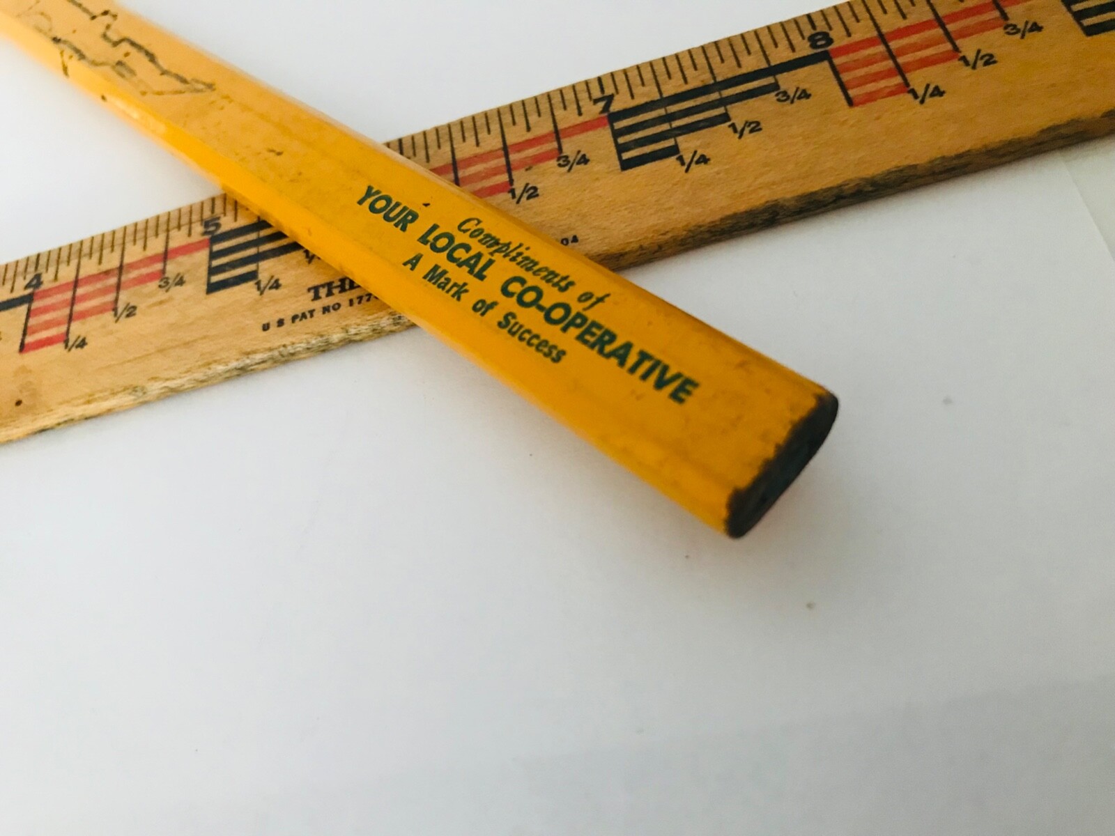 Vtg Compliments of Your Local Co-Operative Carpenter Pencil Yellow Farmer Co-Op