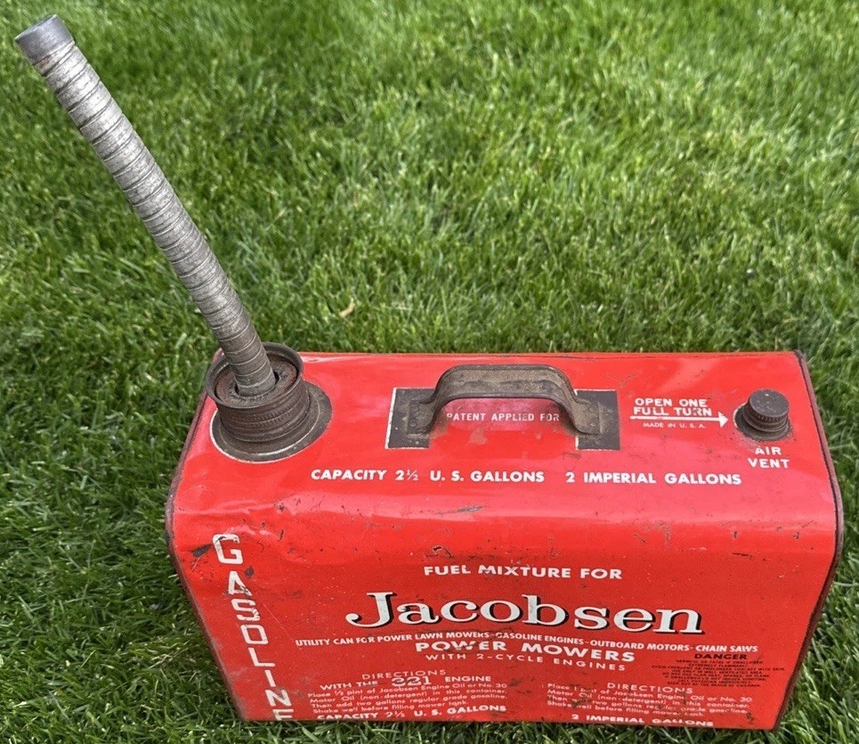 Vintage Jacobsen Metal Fuel Gas Gasoline 2-1/2 Gallon Tank Can Power Mowers