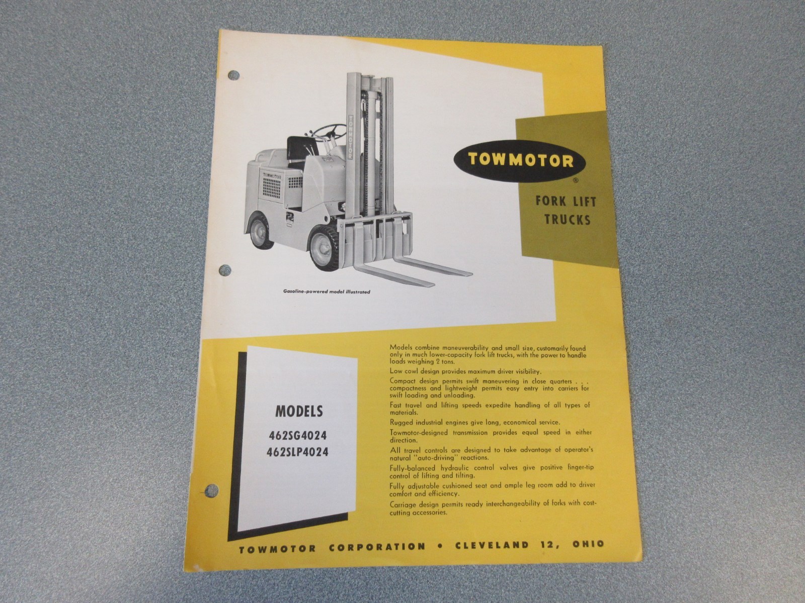 Old Towmotor Forklift Sales Brochure, 4000 Pound Pallet Truck