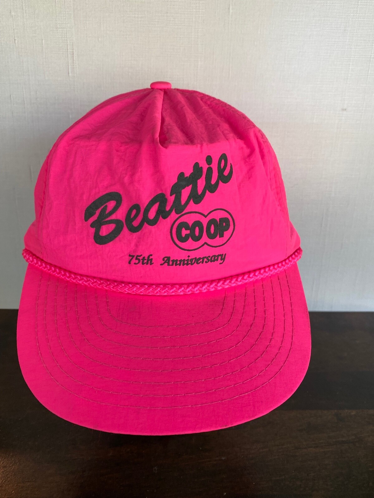 Vintage Beattie Kansas Co-Op Advertising Hat 75th Anniversary Neon Pink Farm Ag