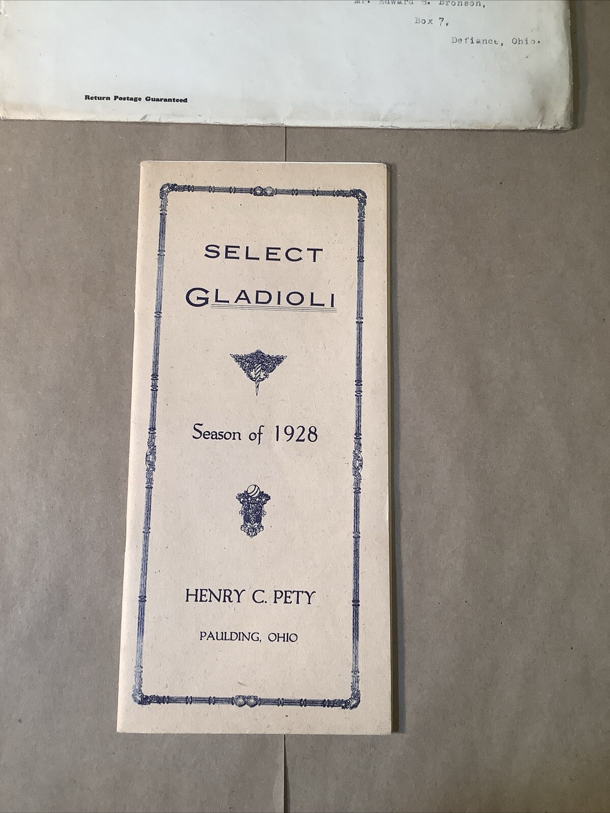 1928 Gladiola Pricing List Henry Petty Paulding Ohio INV-P0372