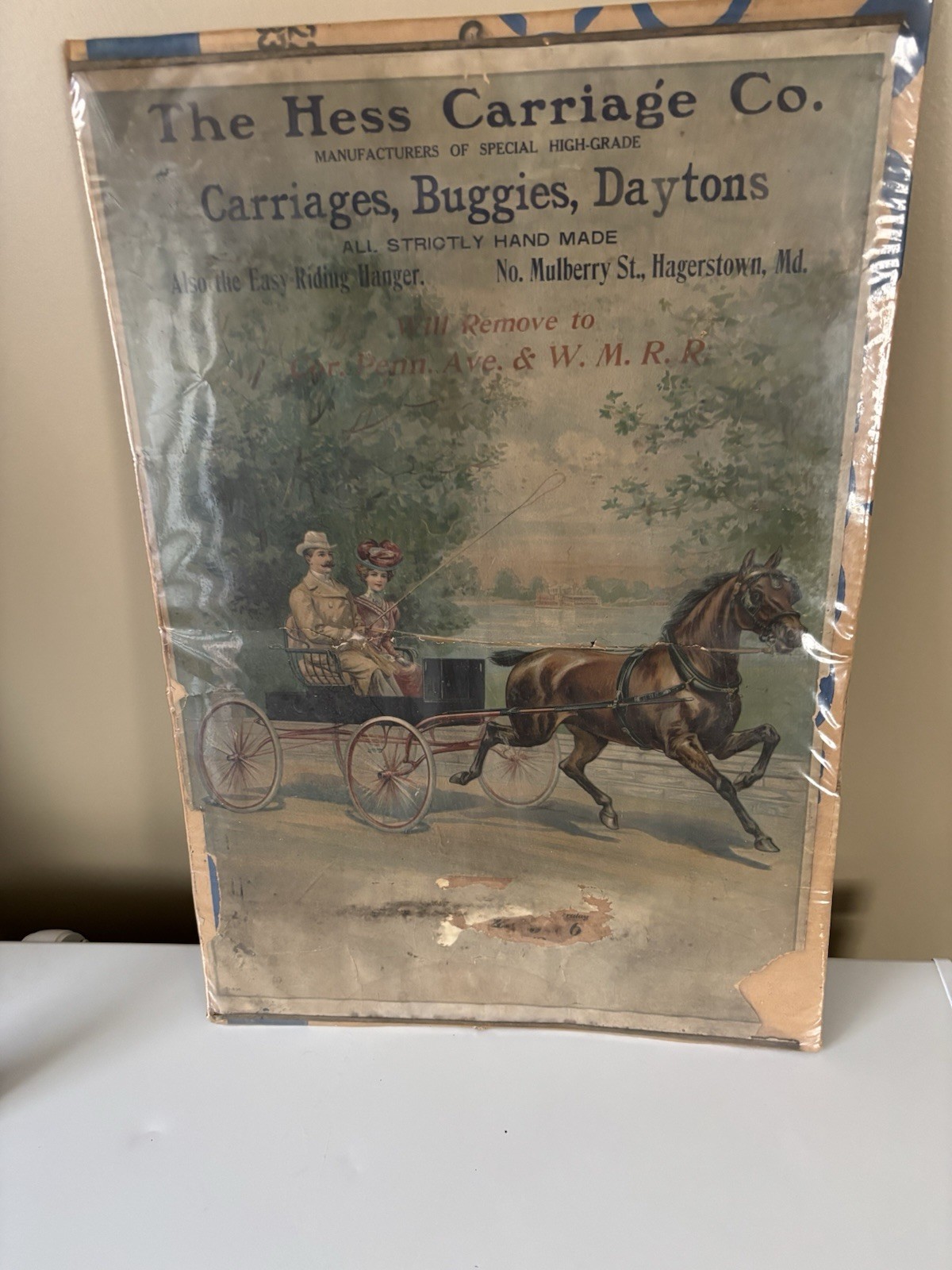The Hess Carriage Co. Vintage Advertisement Sign Carriages Missing Calendar Part