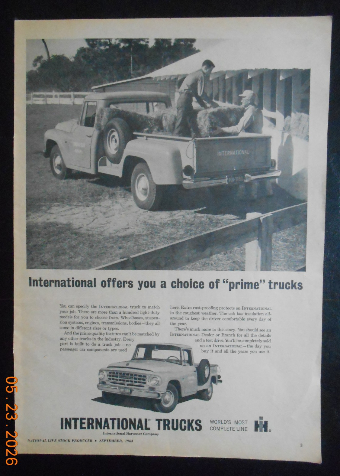 1963 IH International Harvester CO Pickup truck AD The Patz CO Pound WI Cattle