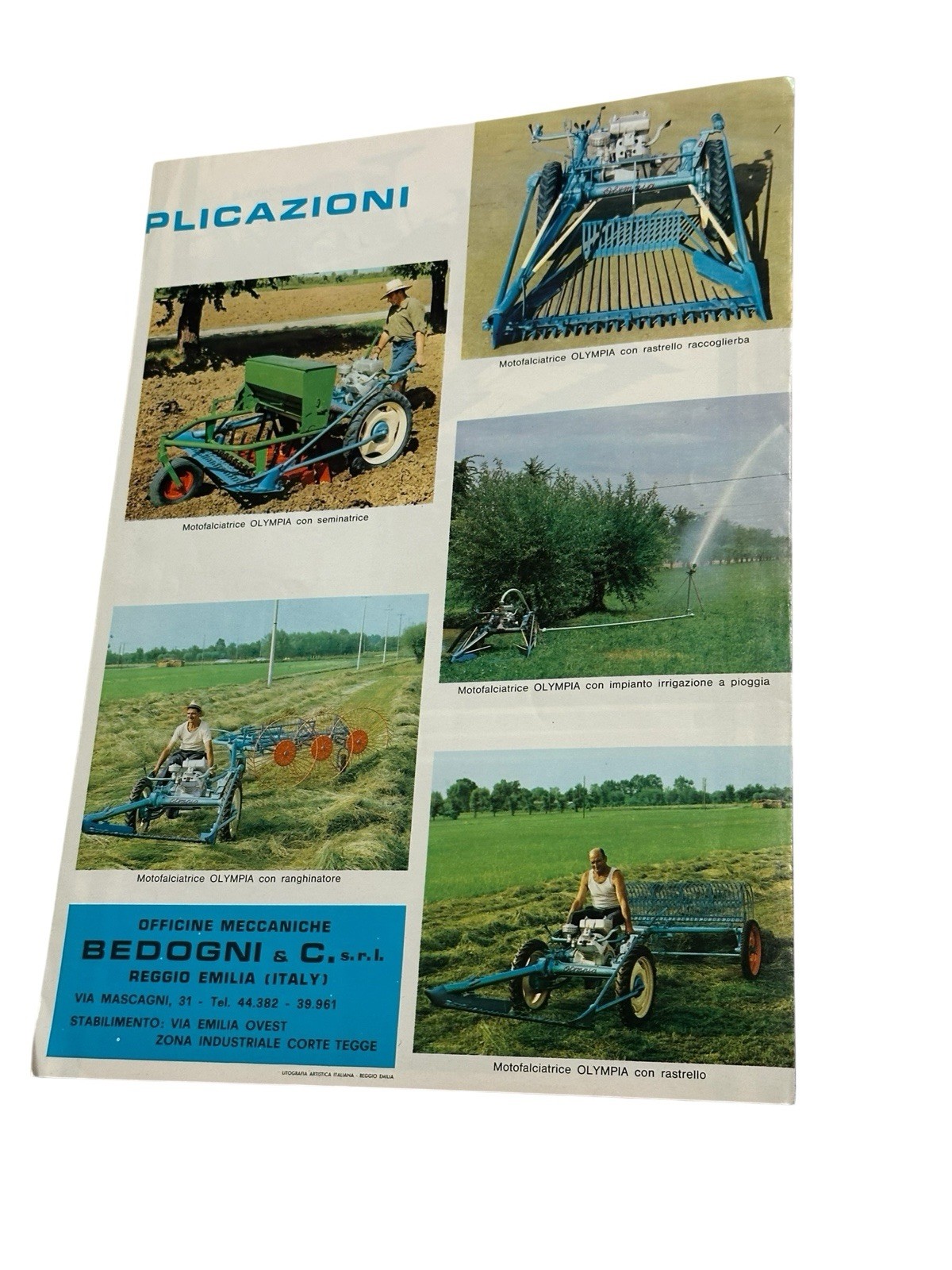 Vintage Olympia Motofalciatrice Brochure Bedogni Italian Farm Machinery
