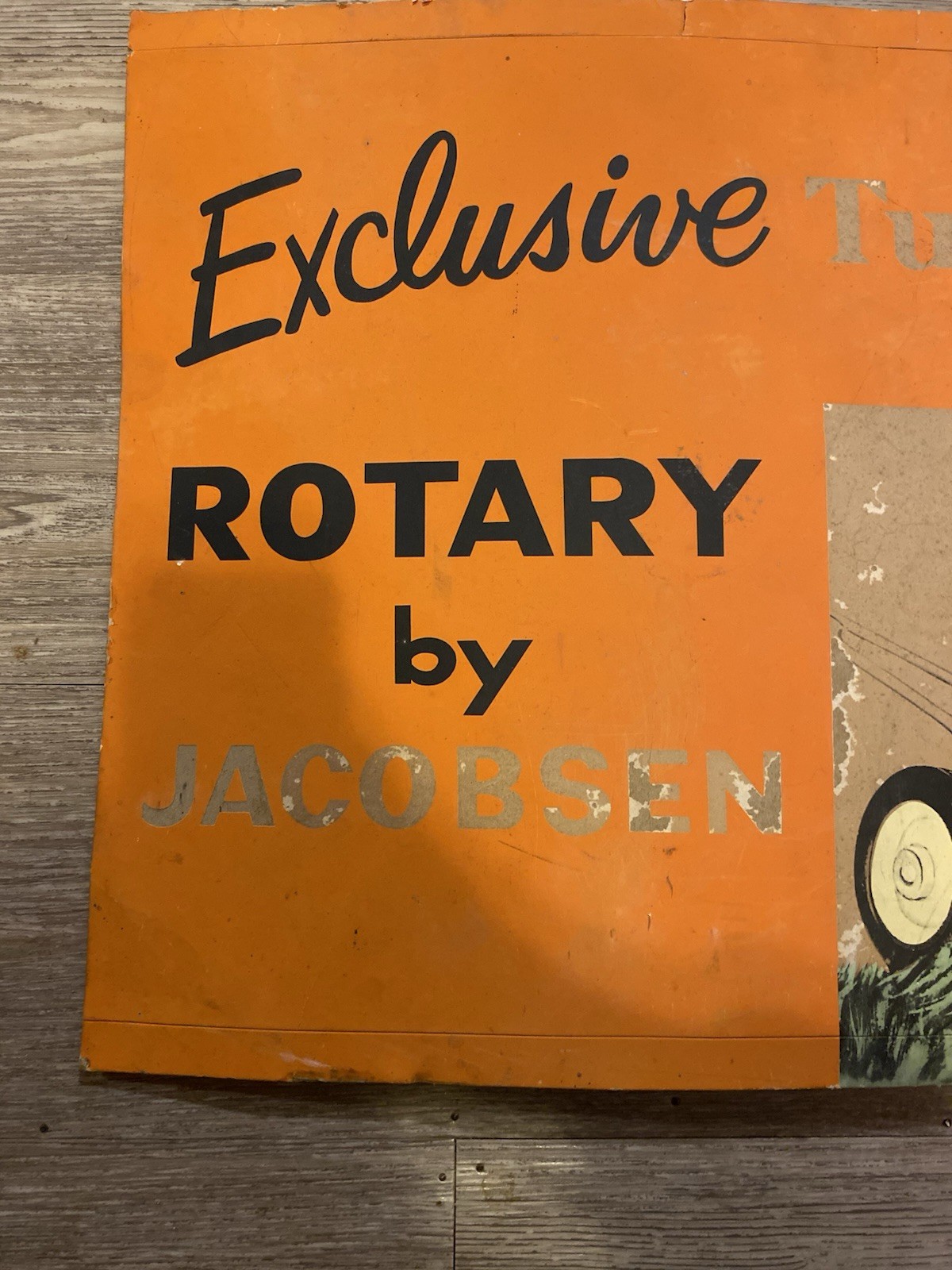 Vintage Jacobsen Mower Turbocone Rotary Advertising Sign Orange Black 24&Prime; x 17&Prime;
