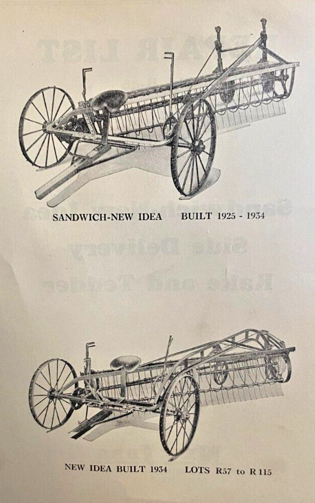 New Idea No. R-46 & No. 4 Side Delivery Rake And Tedder Repair Parts List 1950