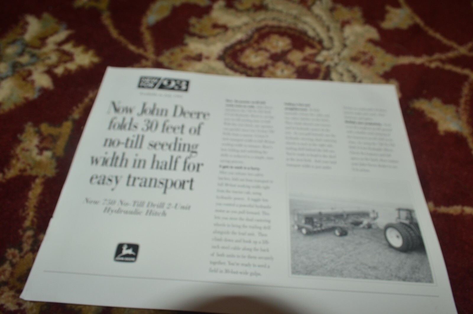 John Deere 750 No Till Drill 2 Unit Hitch for 1993 Brochure BASE