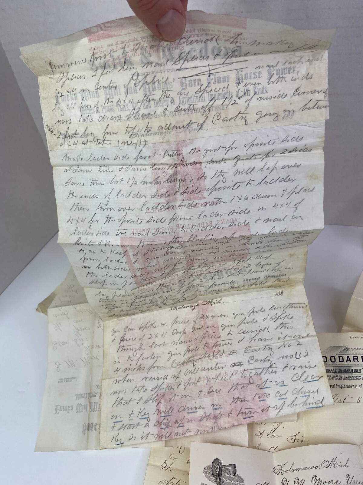 RARE ARCHIVE Letters Drawing Ephemera Smith Woodard WIND MILL Kalamazoo MI 1883