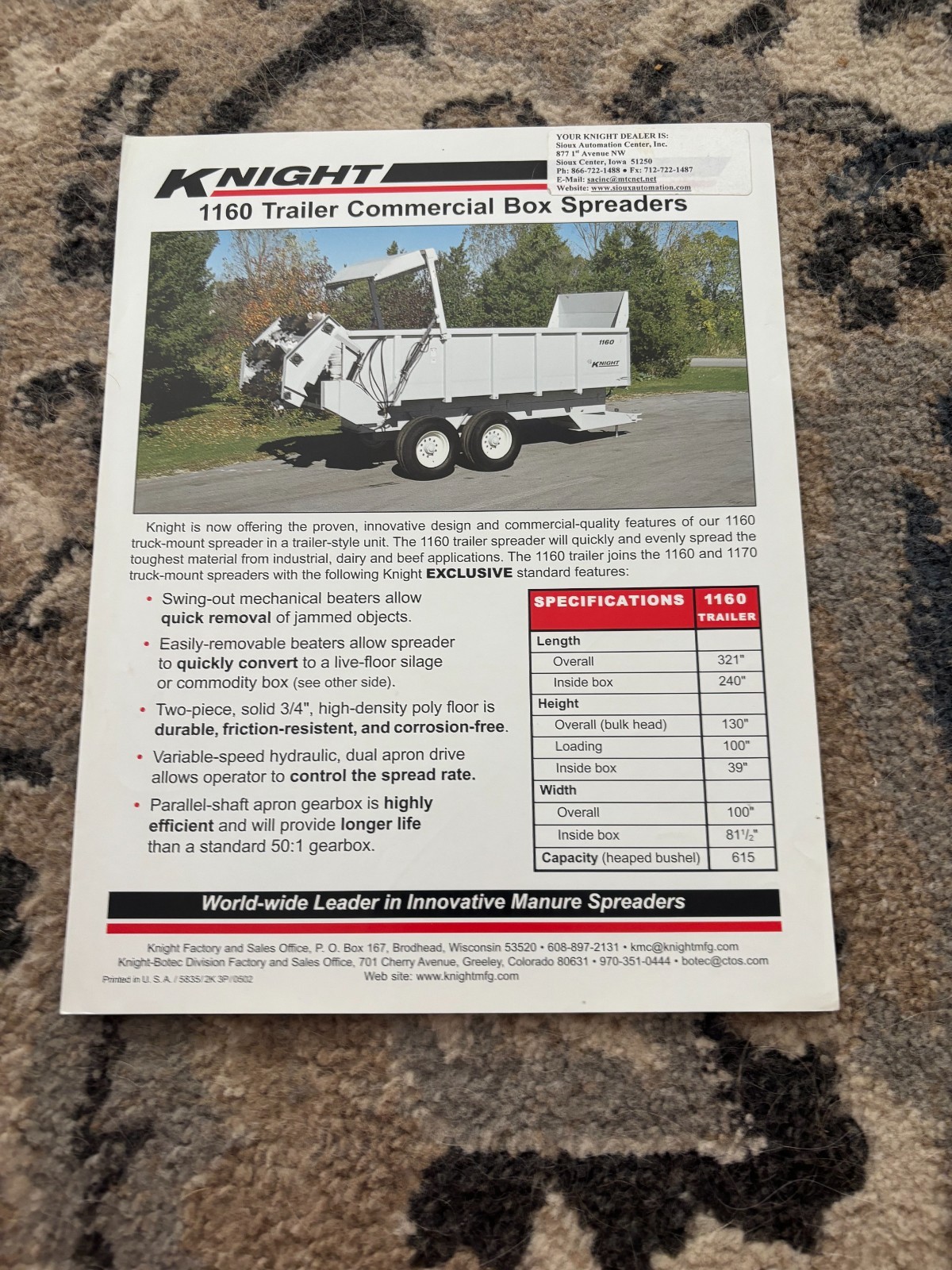 Knight 1160 Trailer Commercial Manure Spreaders Brochure FCCA25