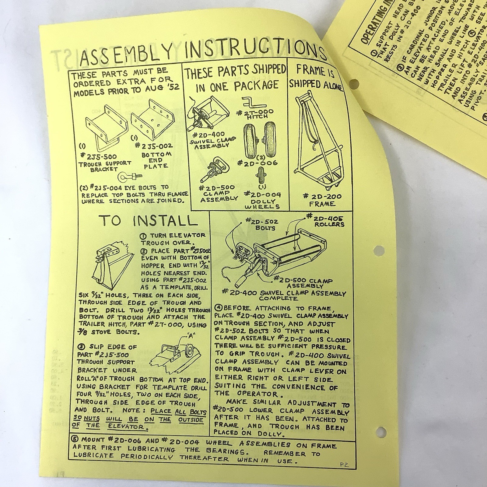 Cardinal Manufacturing Indiana 1955 Brochures Assembly Instructions Parts Lists