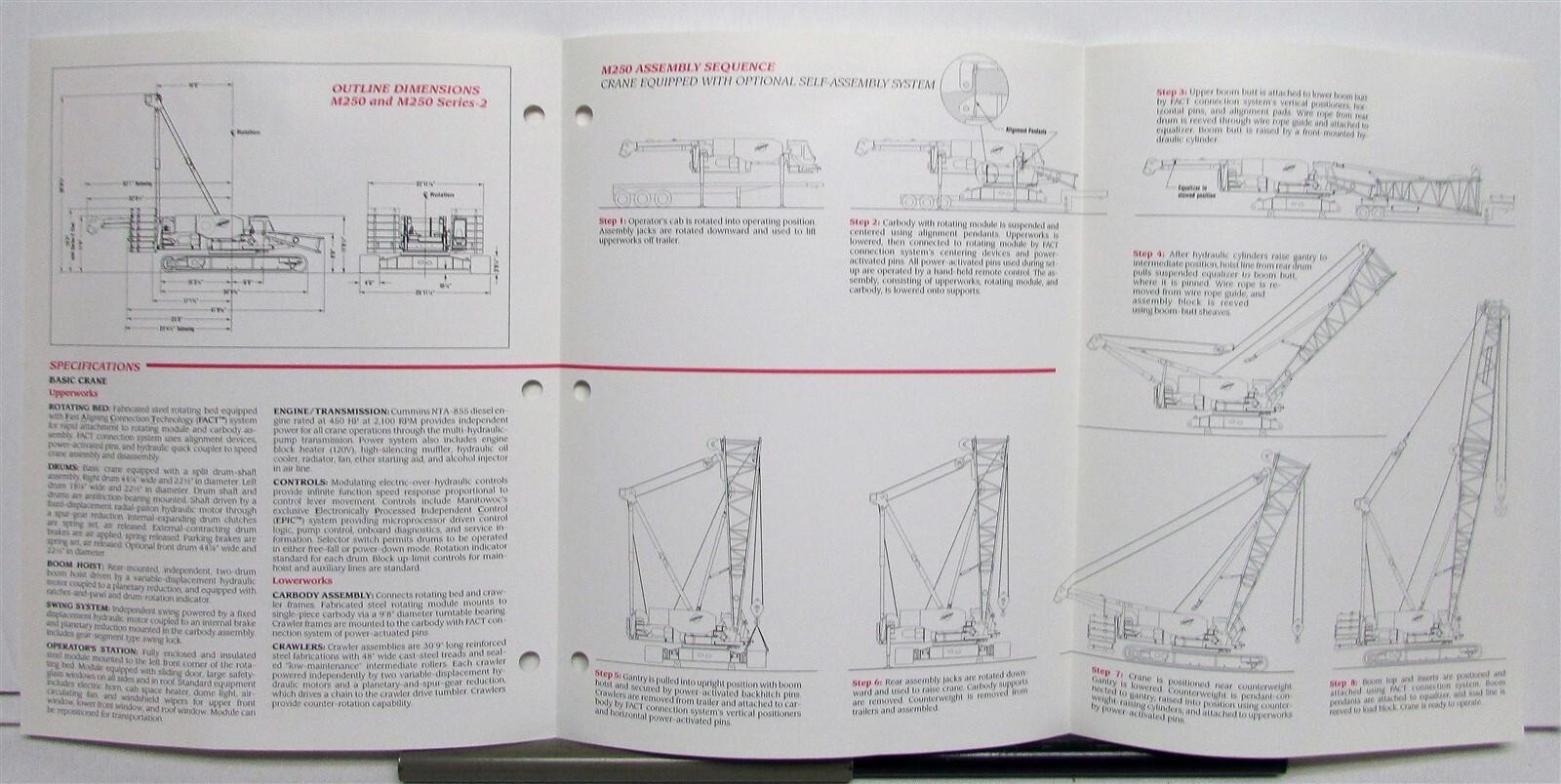 1990s Manitowoc M250 Crane Specifications Construction Sales Brochure