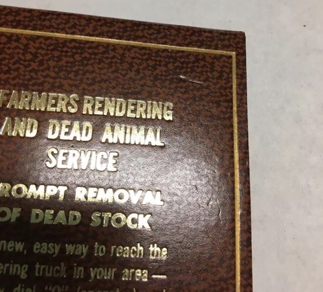 Vtg Farmers Rendering And Dead Animal Service Fargo North Dakota Advertising ND