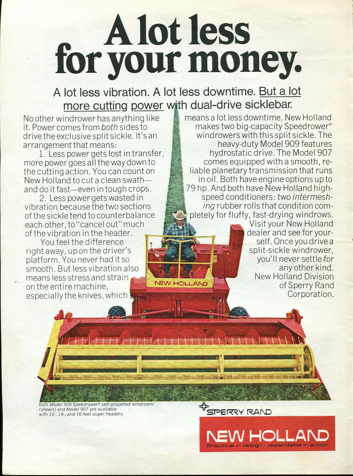 1971 Print Ad of Sperry Rand New Holland 909 Speedrower Windrower Farm Tractor