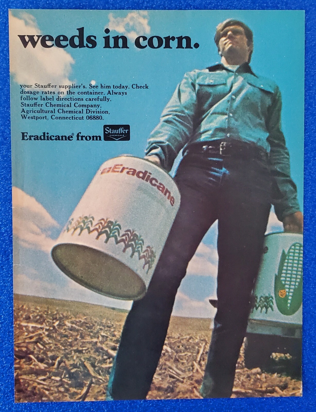 1967 ERADICANE FROM STAUFFER – WEED KILLER FOR CORN FIELDS ORIGINAL PRINT AD