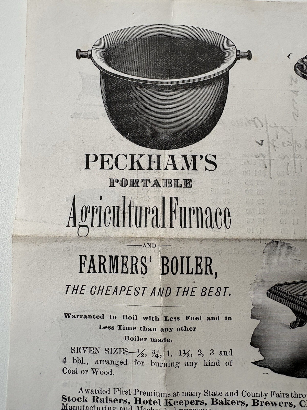 Antique Peckhams Portable Agricultural Furnace Boiler Graphic Advertisement