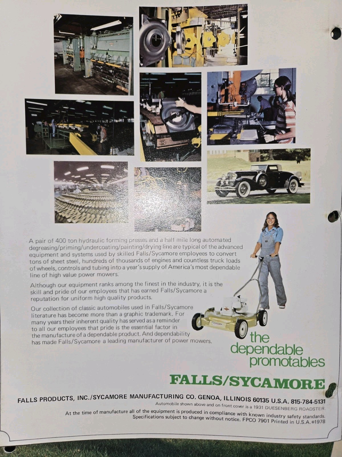LOT OF 9 70S AND 80S FALLS SYCAMORE LAWN MOWER DEALER COLOR BROCHURES 1976-1986