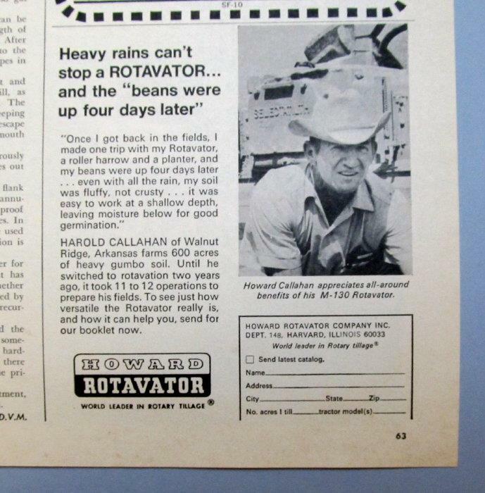 Original 1967 Implement Ad Featuring Howard Callahan, Walnut Ridge Arkansas